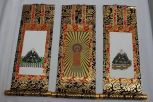 Japanische Butsudan hängende Schriftrolle 3er Set Jodo Shinshu buddhistischer Altar Dekoration - Bild 1 von 3