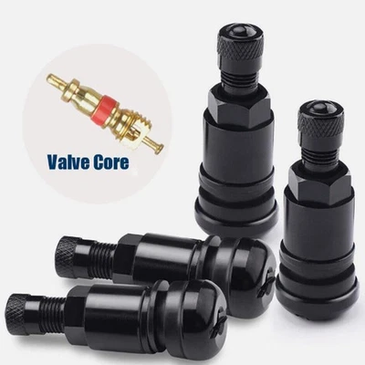 4X Tire Valve Stem Black Alloy High Pressure Flush with Stem Cap for Car Wheels, - Image 1 of 4