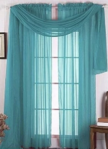 Elegant Solid Sheer Scarf Valance Topper 37” X 216” Window Treatment Turquoise - Picture 1 of 1