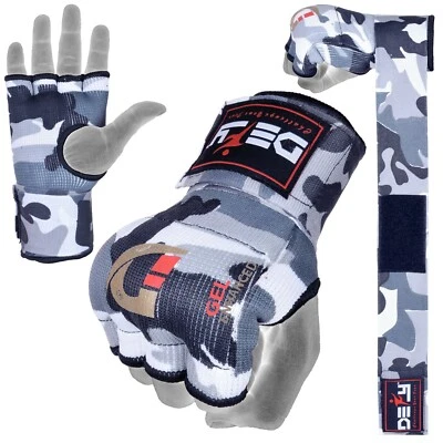 DEFY Gel Padded Ladies Inner Gloves with Hand Wraps MMA Muay Thai White Camo - Image 1 of 4