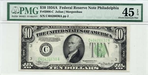 1934A $10 FEDERAL RESERVE NOTE - PHILADELPHIA PA - C40426630A - PMG XF-45 EPQ - Picture 1 of 2