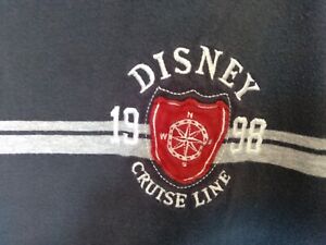 Vintage Disney Cruise Line 1998 Embroidered Compass T-shirt Striped Navy Gray