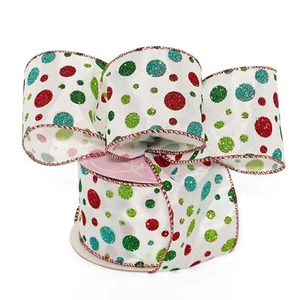 2.5" Wide Sprinkled Glitter Dots Christmas Wired Ribbon - 10 Yds (56150603) - Picture 1 of 1