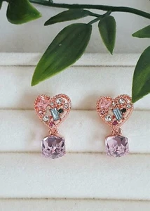 Women's Fashion Pink Crystal Studs Cubic Zirconia Drop Dangle Earrings Jewellery - Picture 1 of 7