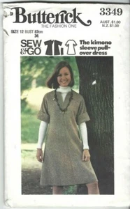 Butterick Sewing Pattern 3349, Vintage Kimono Sleeve Pull-over Dress, Size 12 - Picture 1 of 2
