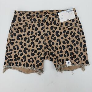 NEW Arizona Size 1 (Waist 25) Womens Denim Shorts Leopard Print Brown Black