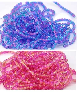200 x Duo Farbe Runde Crackle Glasperlen 4 mm - Aqua / Pink oder Champagner / Pink - Bild 1 von 3