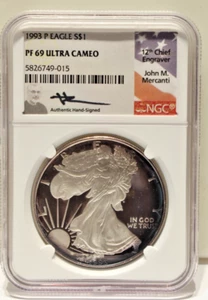 1993 P US Silver Eagle $1 NGC PF69 UC Mercanti Signed (Nice Toning) - Picture 1 of 2