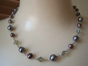 Lia Sophia "Breathless" Gray/Pink Freshwater Pearls & Glass Beaded Necklace - Picture 1 of 2