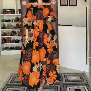 African National Print Party Dress Women Casual Sexy Slash-neck Lady Maxi Dress - Picture 1 of 9