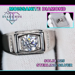 Mens Moissanite Engagement Ring, Mens Moissanite Wedding Ring, Mens Wedding Ring - Picture 1 of 6