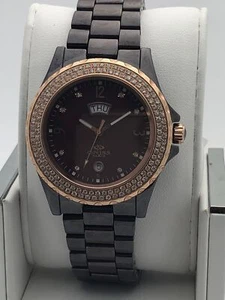 Oniss Ladies Ceramic Date Indicator Maroon Dial Watch ON6200-LRG - Picture 1 of 5