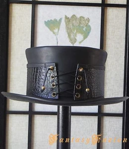 Steampunk Hat Corset Gothic Dragon Skin-Style Leather Top Hat - Bild 1 von 2