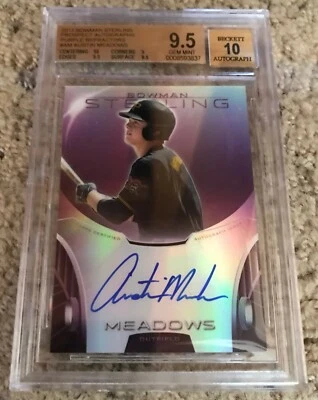 AUSTIN MEADOWS 2013 Bowman Sterling AUTO 4/10 Purple REFRACTOR BGS 9.5 /10  AUTO - Image 1 of 3