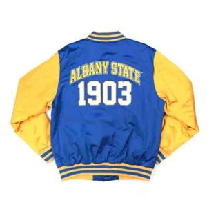 Letterman Albany State University Royal Blue and Yellow Varsity Jacket - Picture 1 of 4