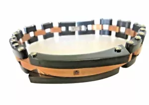 "Bracciale Diamante Uomo Solido Bicolore Oro Rosa & Nero Acciaio Inox 8,5" - Foto 1 di 4