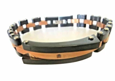 Men's Solid Two Tone Rose Gold & Black Stainless Steel Diamond Bracelet  8.5 " - Image 1 of 4