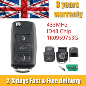 For VW Caddy 2003 2004 2005 2006 2007 2008 2009 2010 Flip Remote Key Fob 433MHz~ - Picture 1 of 10