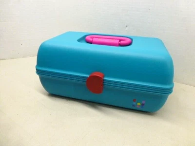 老式 20 世纪 80 年代 CABOODLES MAKEUP COSMETICS CASE CADDY 粉色 TEAL VGC — 第 1/4 张图片