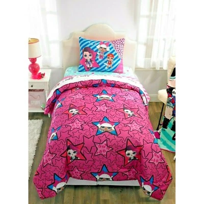 LOL Surprise Kids Bedding Reversible Comforter Sham Set Children Pink Blue Gift - Image 1 of 3