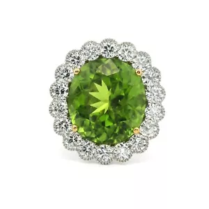 Peridot Diamond F VS 18K Ring Two-Tone Gold AGL Cert 9CTW Fine Premium Quality - Picture 1 of 9