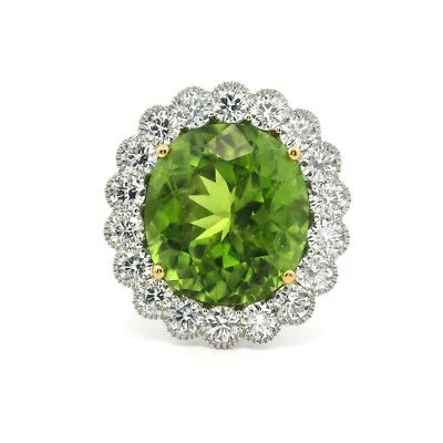 Peridot Diamond F VS 18K Ring Two-Tone Gold AGL Cert 9CTW Fine Premium Quality - Image 1 of 4