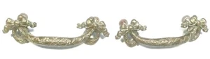 vintage SCOTT CONSOLE RADIO part:  SET OF ORNATE BRASS HANDLES - 3" 'tween holes - Picture 1 of 3