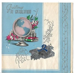 Graduation approx 5 x 5" Globe and Books - Unused NO ENVELOPE - Picture 1 of 3