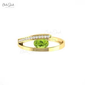 7x5mm Oval Cut Natural Peridot 14k Solid Gold Diamond Wedding Split Shank Ring - Picture 1 of 27