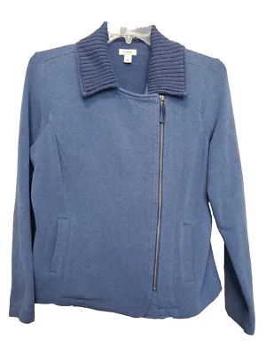 Chaqueta de punto LL Bean para mujer mezcla de algodón azul cremallera completa moto con bolsillos talla L Foto 1 de 4