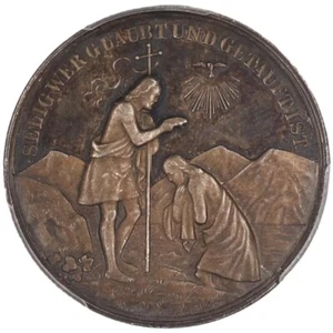 GERMANIA Battesimo medaglia argento / emesso ca. 1850 / PCGS SP-64 - Foto 1 di 3