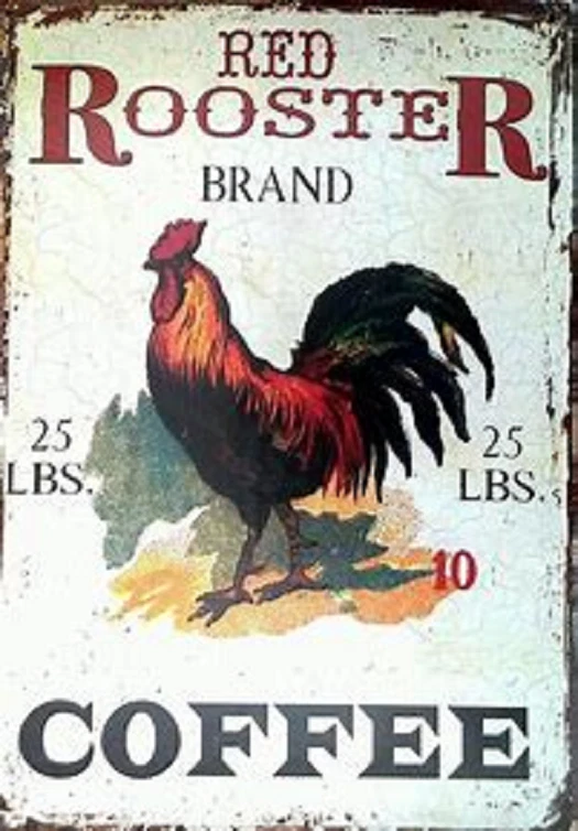 Primitive Country Print *RED ROOSTER BRAND COFFEE* Black Frame 8 1/2 x 12" - Image 1 of 1