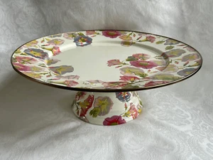 Retired Mackenzie Childs MORNING GLORY 16" Enamel Cake PEDESTAL PLATTER m25-my - Picture 1 of 5