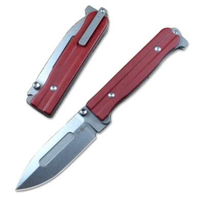 TWO SUN TS434 Spear Point D2 Steel Blade Red G10 Titanium Handle Liner Lock - Image 1 of 4
