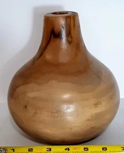 "Neu handgefertigte Holz Teakholz Knospe Vase Blumentopf runder Boden dänisch brn schwer 7x7" - Bild 1 von 4