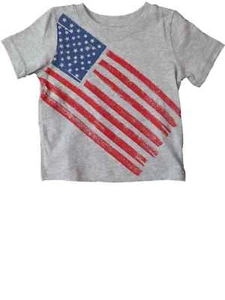 Infant Toddler Boys Gray Heather American US Flag Patriotic Fourth July T-Shirt - Picture 1 of 2