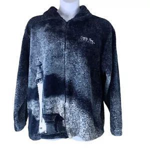Sudadera Chaqueta Vintage Talla XL Azul Marino Fuzzy Depoe Bay Lighthouse - Imagen 1 de 5
