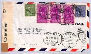 USA WW2 30c Prexie Brooklyn 1941 CENSOR Cover VASP Air Brazil via TRINIDAD YU208 - Picture 1 of 11