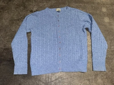 Cárdigan suéter mediano vintage LL Bean mezcla de lana para mujer tejido con cable azul Foto 1 de 4