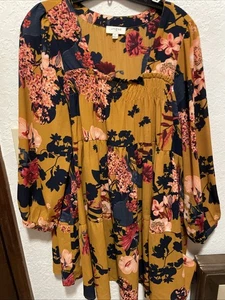 Umgee EE. UU. Mostaza Con Rosa Floral Manga Campana Túnica Niveles Tienda Vestido Talla Mediana - Imagen 1 de 14