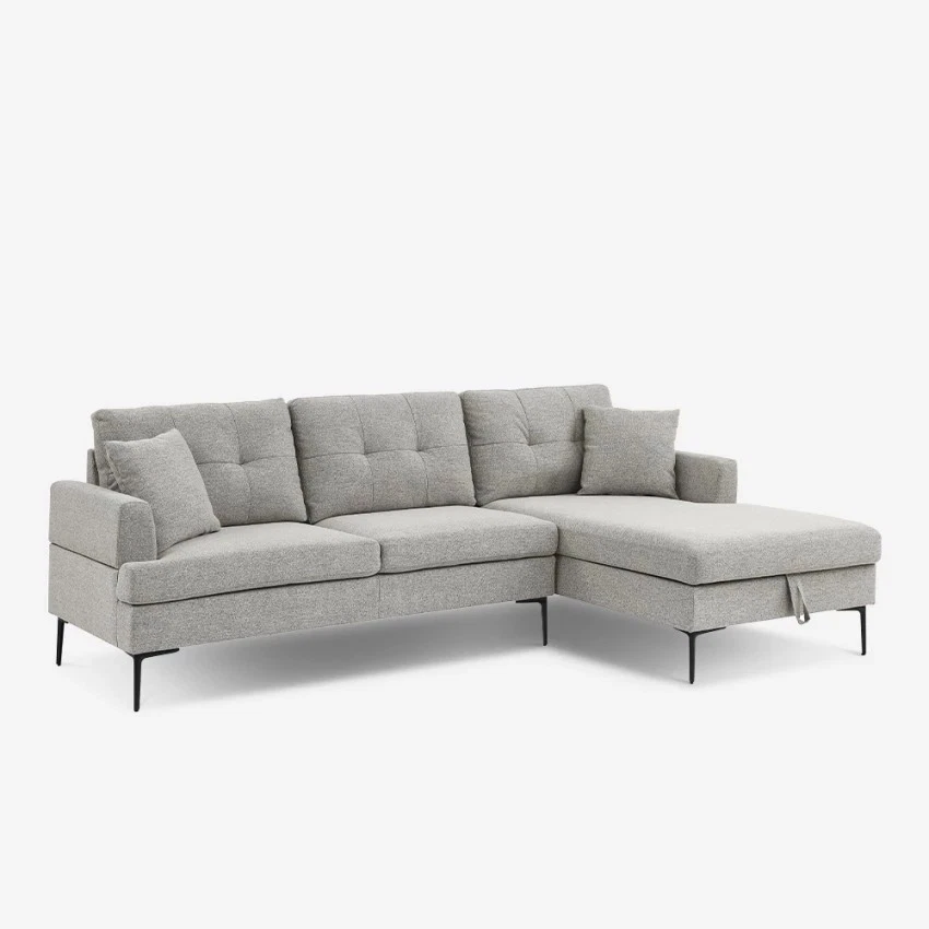 Divano angolare con penisola contenitore 3 posti tessuto grigio Agadir - Immagine 1 di 1