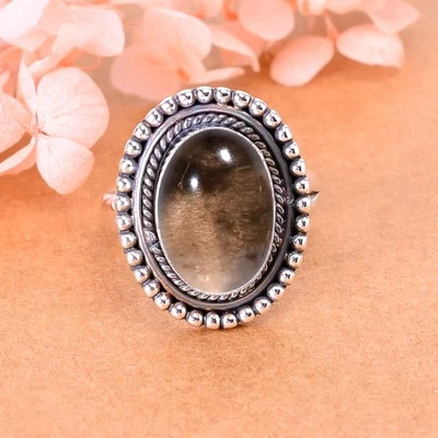 Anillo bohemio de plata esterlina 925 maciza con piedras preciosas de cuarzo ahumado joyería genial V3028 Foto 1 de 4