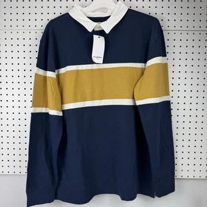 Goodfellow & Co rugby shirt navy gold stripe men’s L long sleeve NWT preppy  - Picture 1 of 7