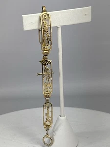 Vtg Sterling Silver Egyptian Cartouche Bracelet Hieroglyphics Gold Plated 7.5” - Picture 1 of 11