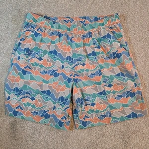 The North Face Mens Printed Pull-On Shorts Blue Gray Mountain Camo Drawstring - Picture 1 of 11