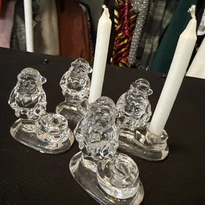 4 Williams Sonoma Santa Tiny Taper Glass Candle Holders Instruments - Picture 1 of 4