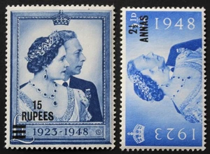 Agencias postales británicas en Arabia Oriental 1948 GVI boda de plata SG 25/26 como nuevo - Imagen 1 de 1