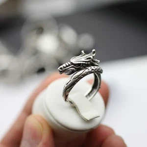 Drachen Wrap Ring Silber Unisex Verstellbar | Schlangenförmig Drache Schmuck - Picture 1 of 13