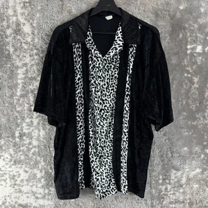 Hoax Size XL Vintage Zebra Velvet Casual Button Shirt Black White Short Sleeve - Picture 1 of 7