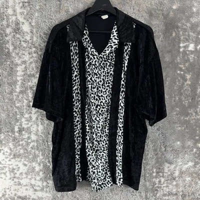 Hoax Size XL Vintage Zebra Velvet Casual Button Shirt Black White Short Sleeve - Image 1 of 4